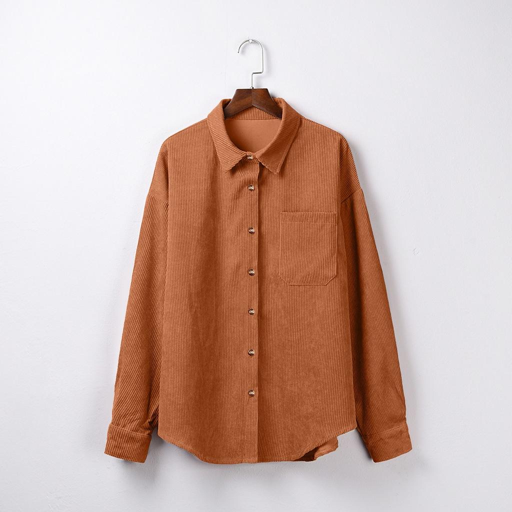 Dame uformelle V-hals Langermet knapp Corduroy95% polye Uformell bluse frakk topper