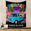 Burger Truck in Retro Neon Style Patterned tapestry home decor, suitable for bedroom and living room, gift