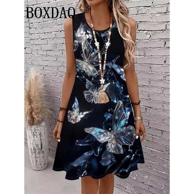 Women's Peacock Print Sleeveless Dress Summer Animal Pattern Vest Dresses A-Line Casual Wear Vacation Style Outdoor Loose Dress