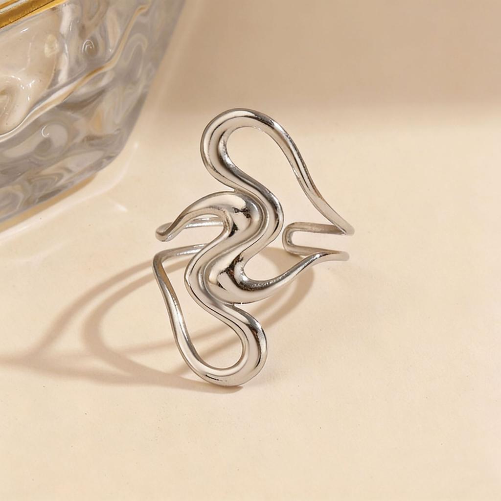 Gold Color Stainless Steel Rings for Women Men Retro Irregular Hammered Hollow Open Rings Waterproof Jewelry Party Gift