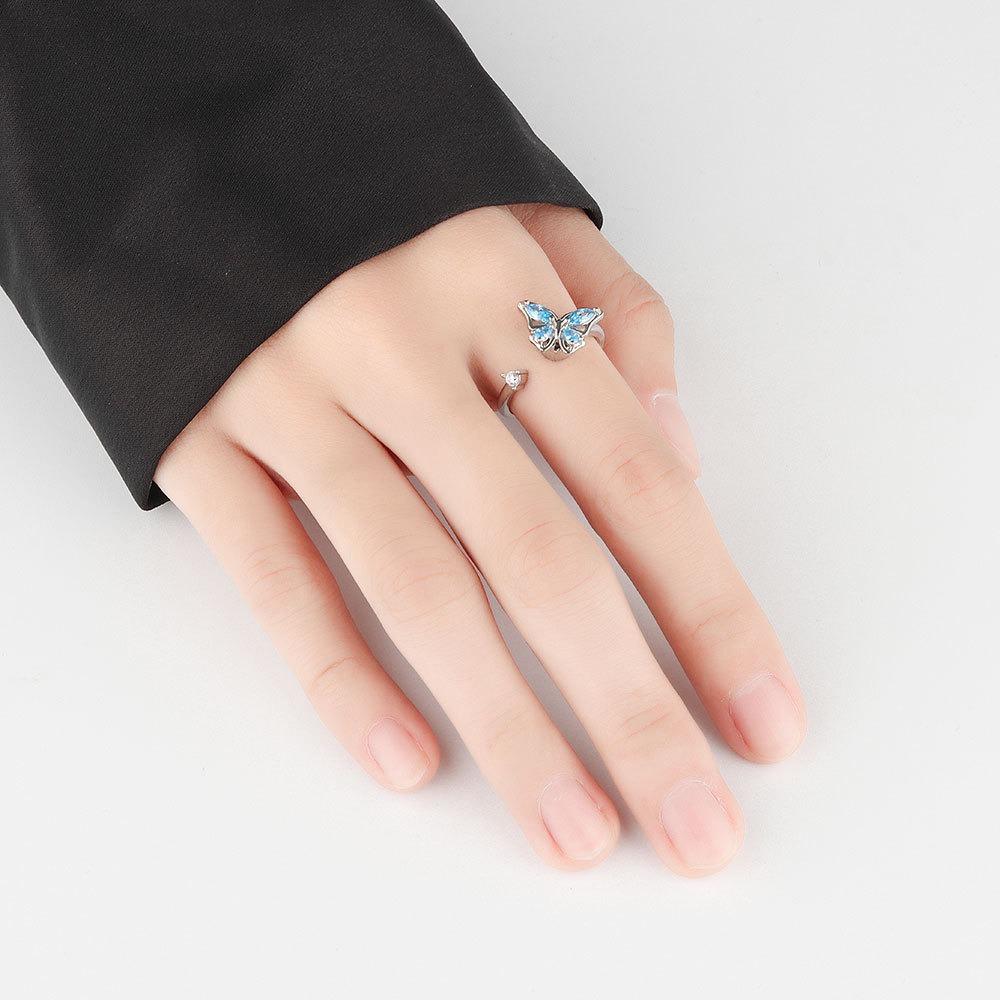Original Design Rotate Crystal Butterfly Opening Rings for Women High Quality Silver Color Stainless Steel Finger Couple Jewelry