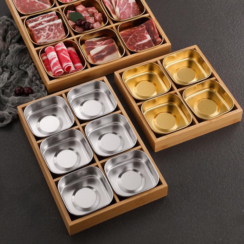 Jiugongge Tableware Commercial Hot Pot Barbecue Shop Beef and Vegetable Platter Bamboo and Wood Tray Grid Plate