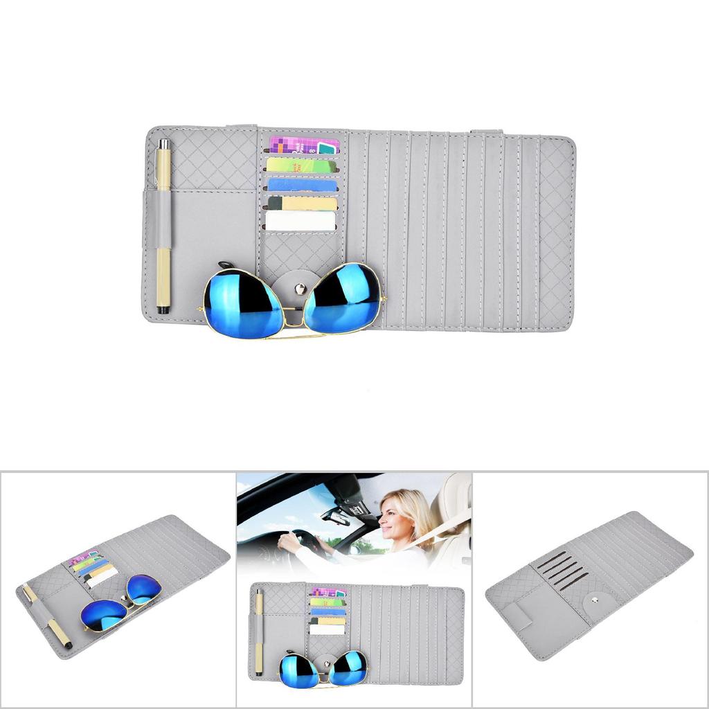 PU Leather Car Sun Visor Organizer CD Glasses Driving License Holder Car CD Sleeve Holder Gray