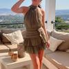 Frühlings-Neuheiten Damenmode Mode Elegant Einfarbiges Neckholder-Kleid mit Bindung