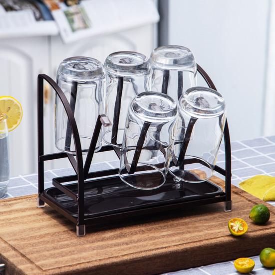Cup Bottle Drying Rack with Removable Drip Tray Iron Storage Rack
