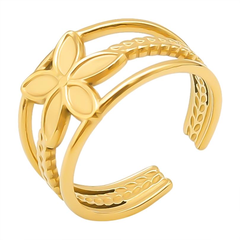 Neuer Offener Verstellbarer Ring Blatt Schlange Herz Echt Vergoldeter Edelstahl Ringe Für Frauen Männer Zubehör Mehrschichtiger Schmuck