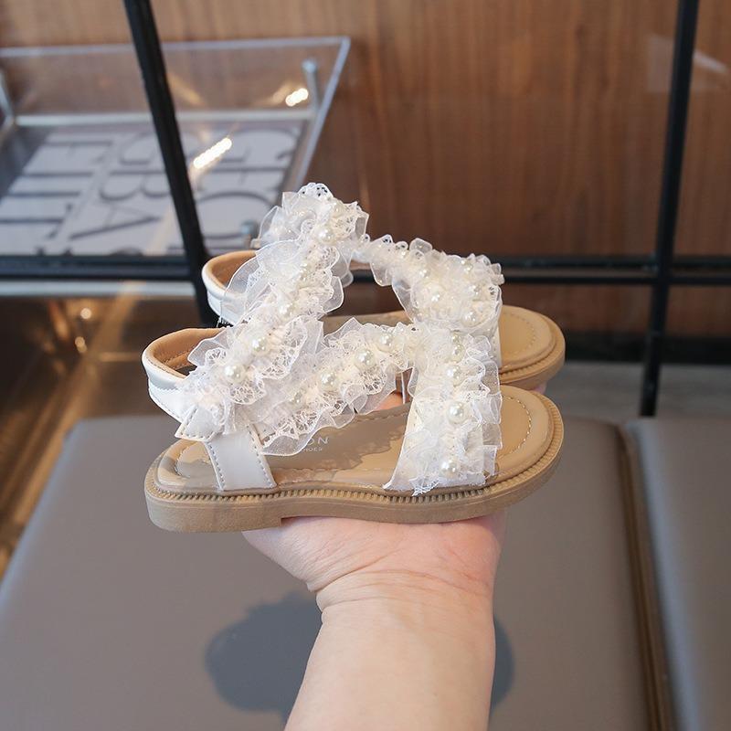 Girls' Lace Sandals | Fashionable Anti-Slip Soft-Sole Beach Shoes for Toddlers & Little Girls Elegant Party Shoes