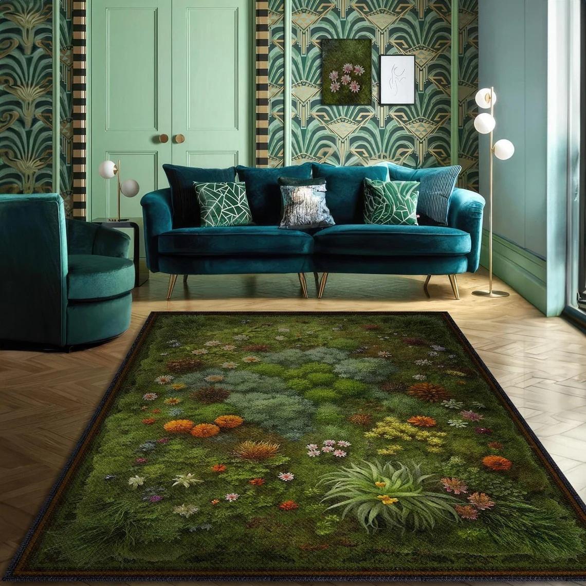 

Ботанический ковер Daisy Moss Fir для гостиной, дивана, декора спальни, вдохновленный природой коврик для пола, экологичный ковер, коврик для журнального столика 40x60cm