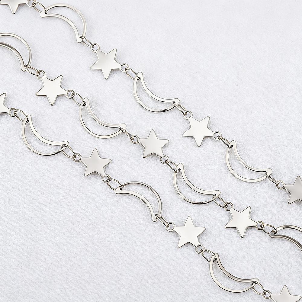 Stainless Steel Hollow Chain Flat Chain 1 Meter Length Heart Connecting Chain Love Moon Star Crown Chain Clothing Accessories