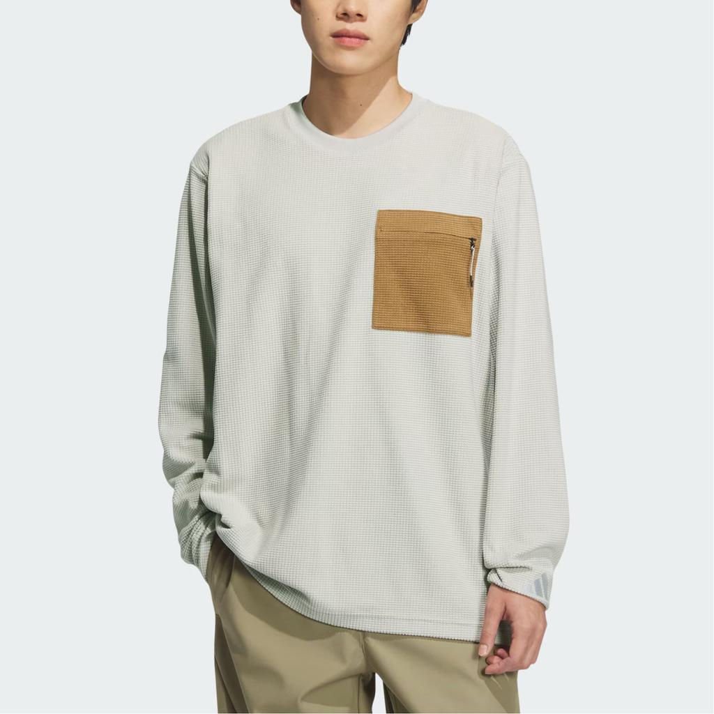 Adidas FW24 M Trans Tee Waffle Sports Casual Long Sleeve T-Shirt Men Tops Light-Sesame Earth-Grey JX1787
