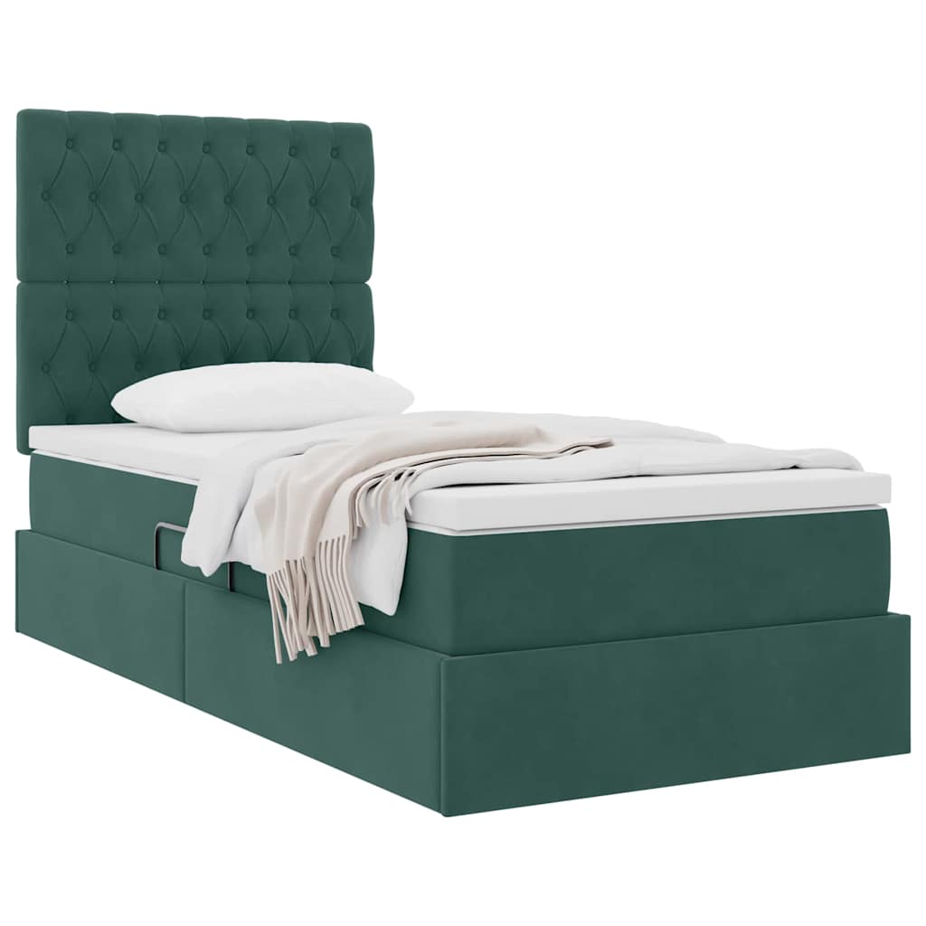 Storage Bed with Mattress Dark Green 100 X 200 Cm Velvet