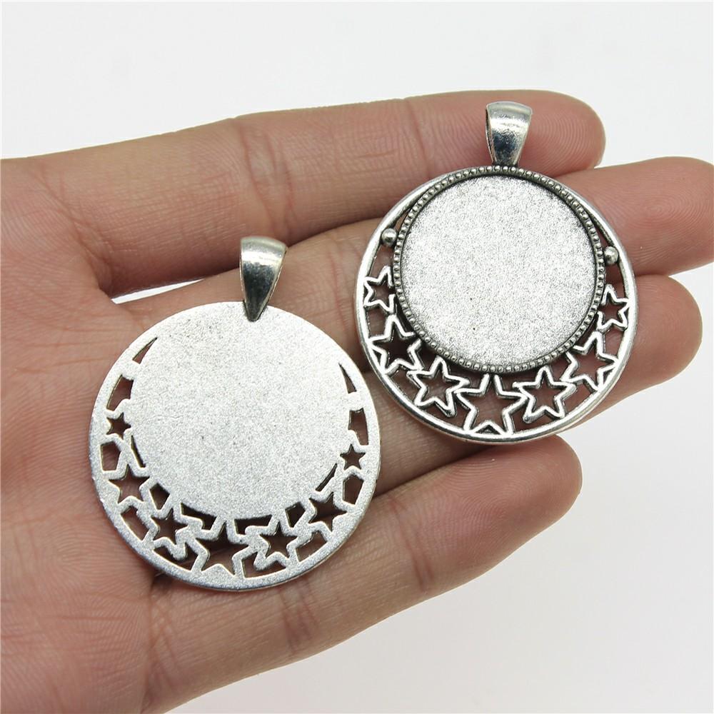 5pcs Fit 25mm Round Glass Cabochon Base Setting Pendant Tray For Jewelry DIY Making Antique Silver Color FM4031