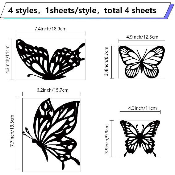 

GORGECRAFT 4Pcs 4 Styles Butterfly Car Sticker Black Butterflies Waterproof PET Reflective Car Bumper Decals Women Automotive Exterior Decor Stickers