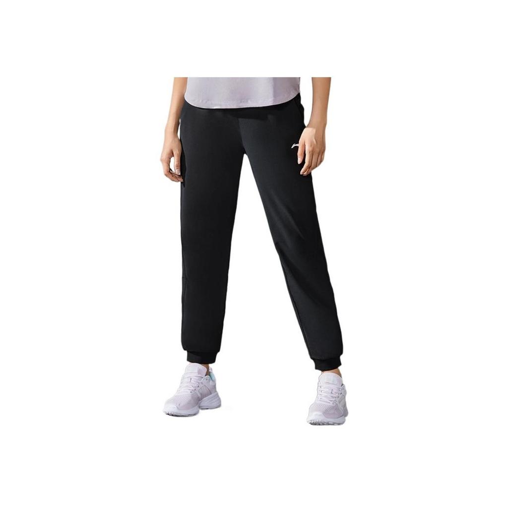 Li Ning Fitness Series Solid Color Elastic Cuff Sports Long Pants Women Bottoms Black AYKS358-1