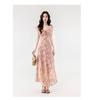 French Celebrity Fashion Temperament Ruffle Edge Floral V-neck Lace-up Waist Dress Travel Seaside Vacation Dress