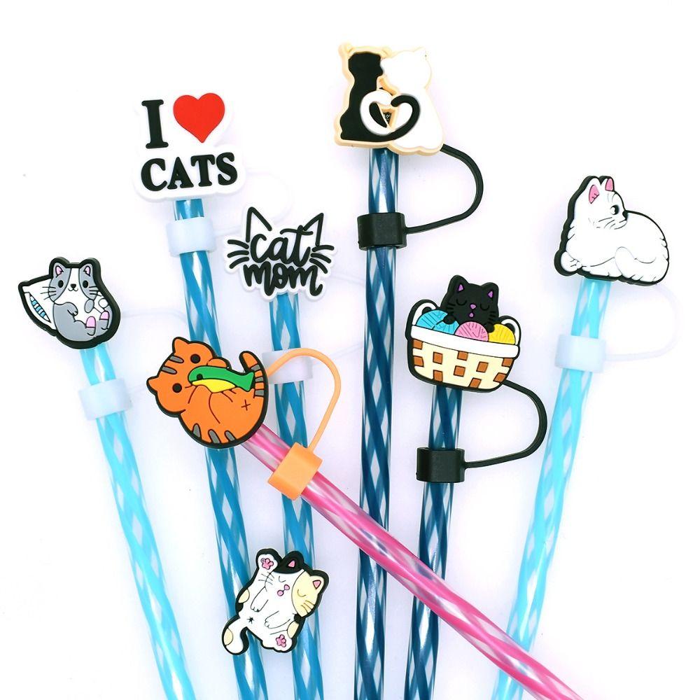 Silicone Straw Plug Cartoon Cat Drinking Dustproof Cap Creative Straw Tip Covers  Cup Accessories
