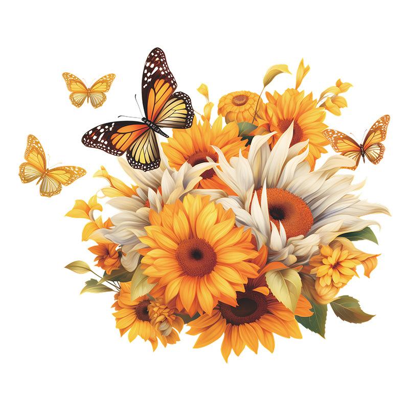 Painted Sunflower Flowers Butterfly Bedroom Living Room Home Background Decorative Wall Stickers