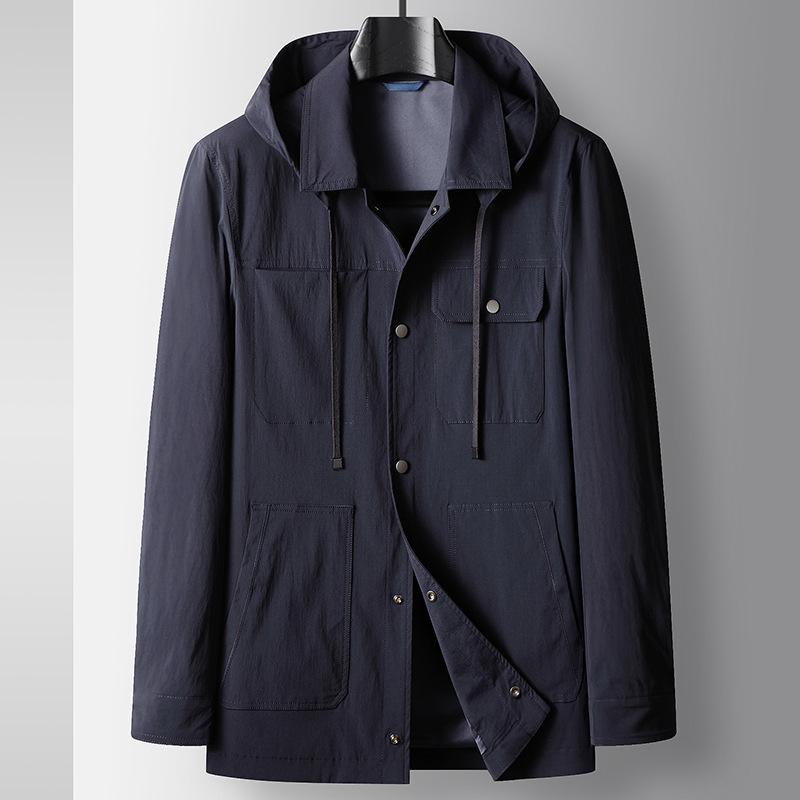 

Spring and Autumn Removable Hat Middle-aged and Young People Single-breasted Light Luxury Business Casual Lapel Jacket 190 синій
