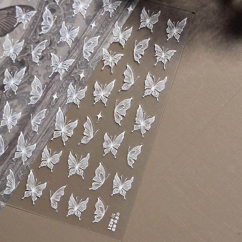 

White Butterfly Nail Stickers New Arrival Japanese Online Celebrity Ins Semi-Transparent Color Lace Small White Butterfly Nail Stickers Decoration White Butterfly 4621((Thin and tough))