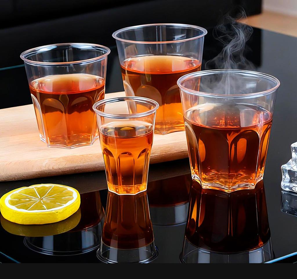 Aviation-Grade High-Transparency Disposable Water Cup: Durable, Thickened, Octagonal Design for Household and Bar Use, Resistant to High Temperatures.