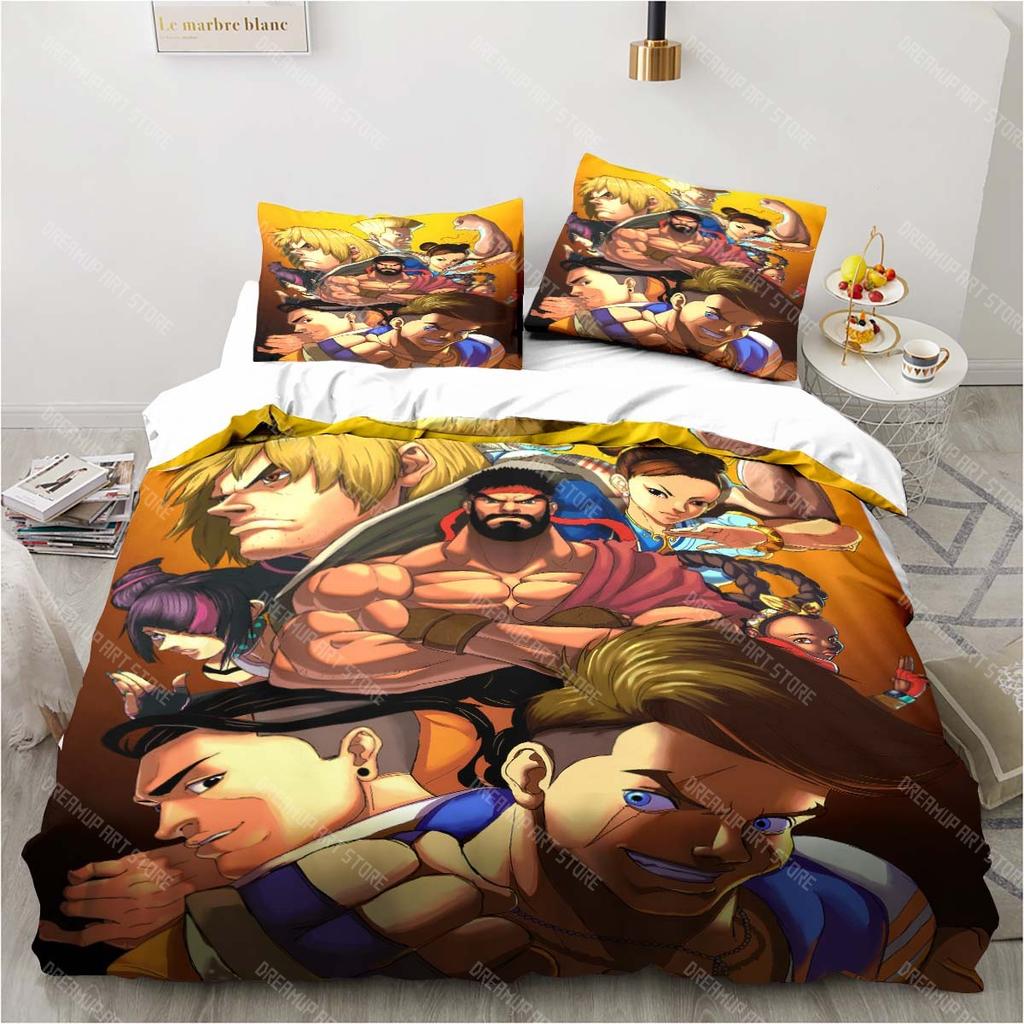 3D Street Fighter Retro Game Bedding Pillowcase Quilt Cover Single Piece Bedding Three-piece Set Single and Double Bedspread