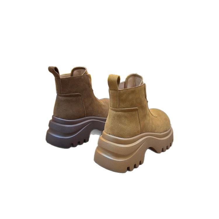 Front zipper Martin boots women's 2025 autumn new retro suede thick-soled heightening short boots Korean version versatile single boots