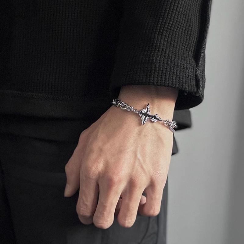

Vintage Gothic Black Lava Irregular Bracelet For Women And Men Hip Hop Fashion Metal Cross Tassel Zircon Gift