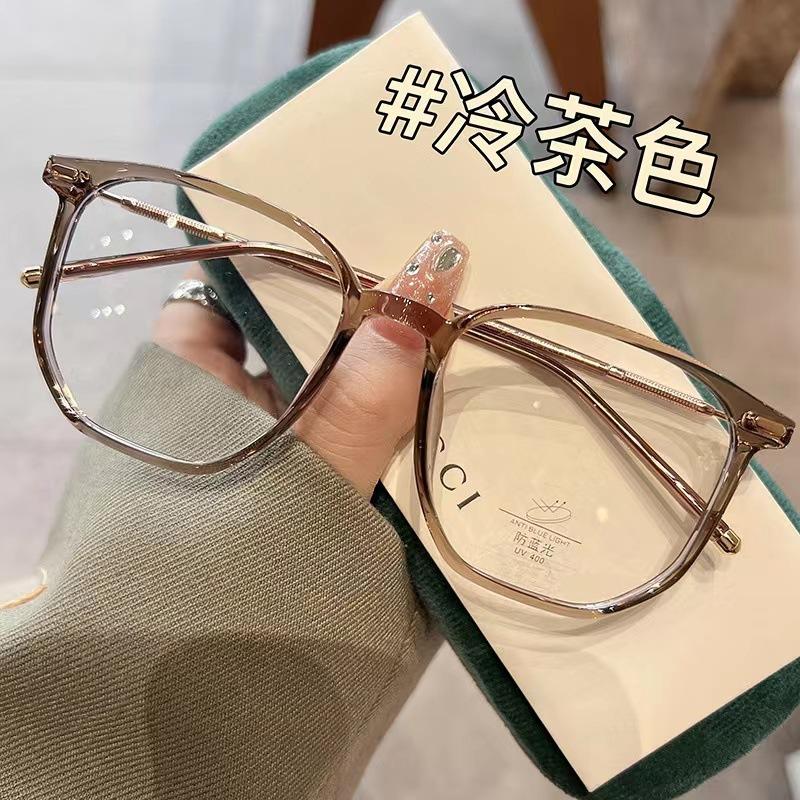 New cold brown glasses large frame personalized fashion plain flat glasses women's TR high definition anti-blue glasses