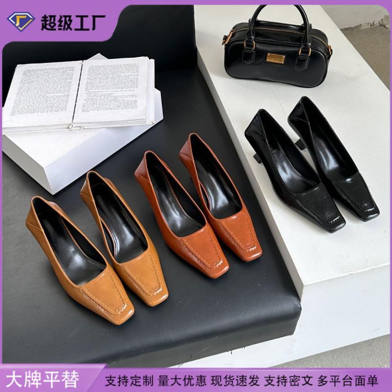 Spring new single shoes 2025 spring women's square head French retro high heels women's thin heels high-end soft-soled women's shoes
