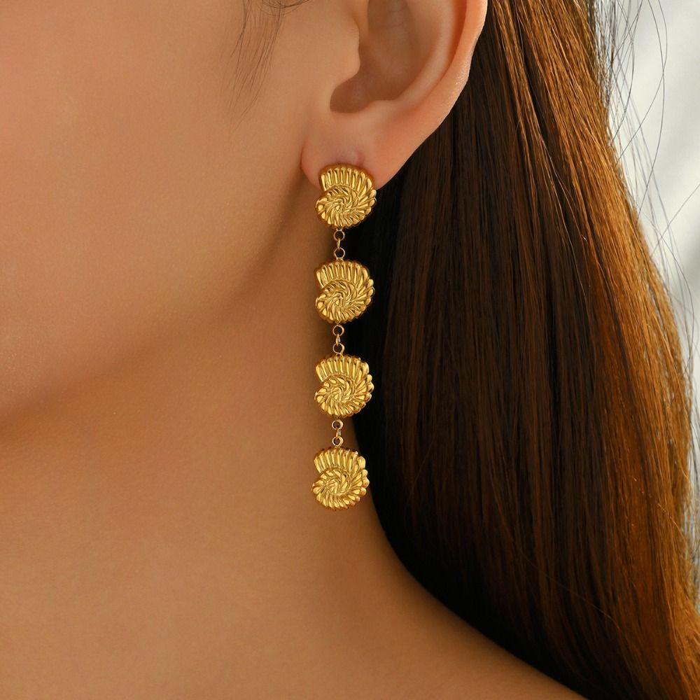 Golden Long Dangle Earrings Ocean Style Ear Pendants New Conch Earrings Women