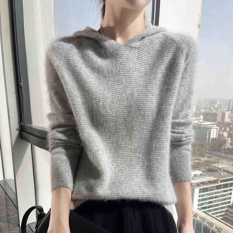 Maglione da donna con cappuccio in visone, casual, comodo, caldo, pullover invernale