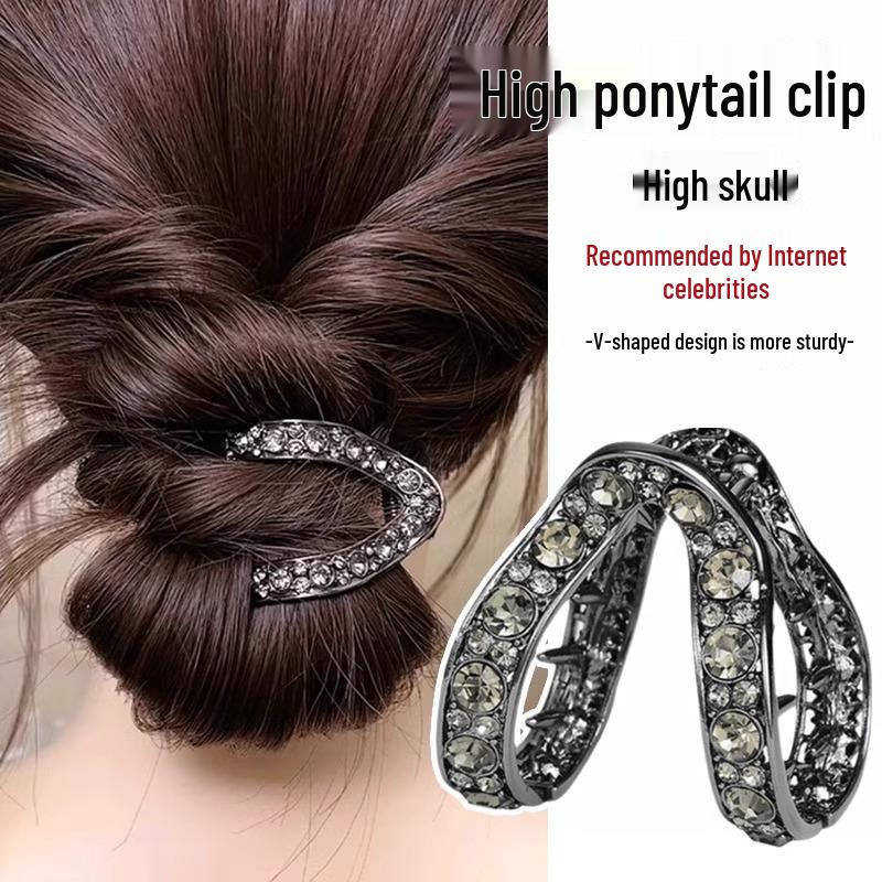 

Зажим-краб со стразами V-образной формы для высокого хвоста для фиксации пучка, аксессуар для волос