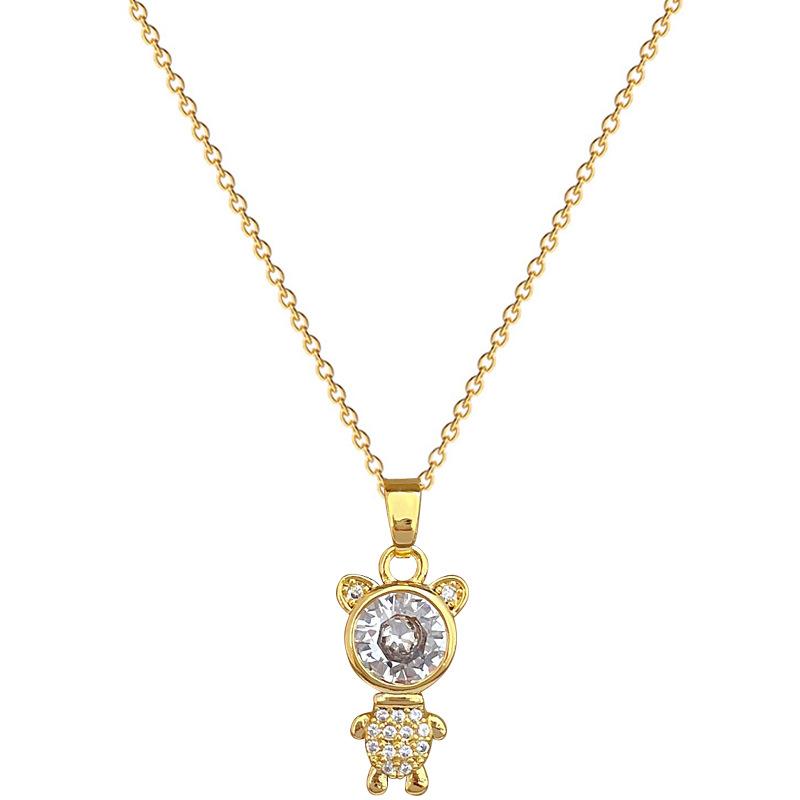 Three-Dimensional Fashion Bear Light Luxury Temperament Gorgeous Full Diamond Necklace Women'S Versatile Collarbone Chain Titanium Steel Chain