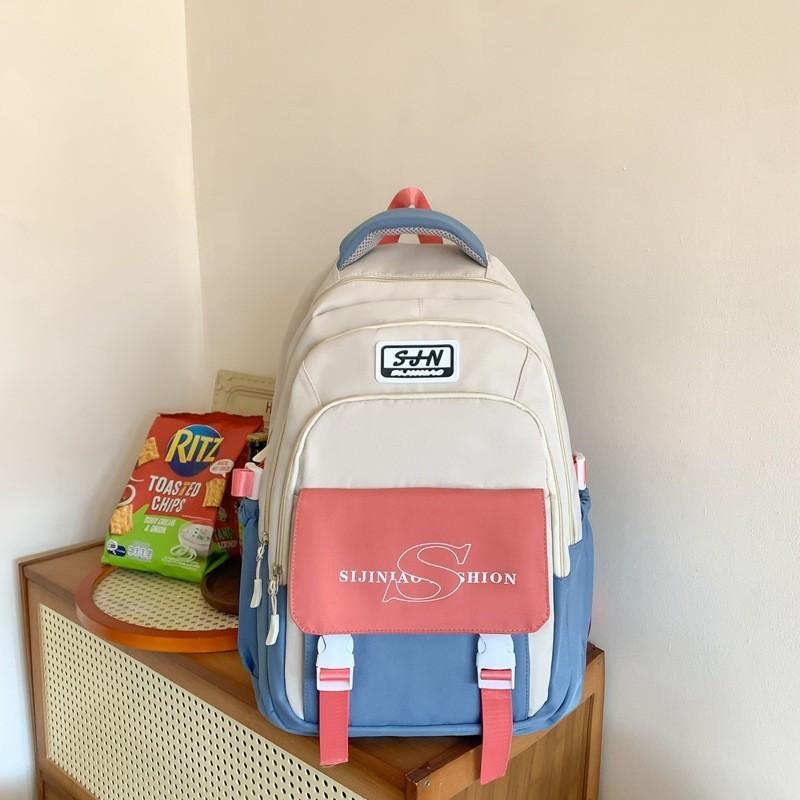 White Purple Colorful Backpack For Junior High School College Students Large Capacity Shoulder Bag