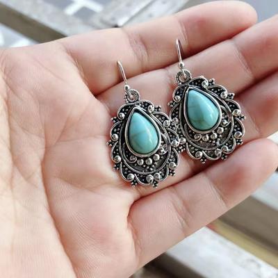 Bohemian Turquoise Beaded Bracelet with Ethnic Style Antique Silver Earrings