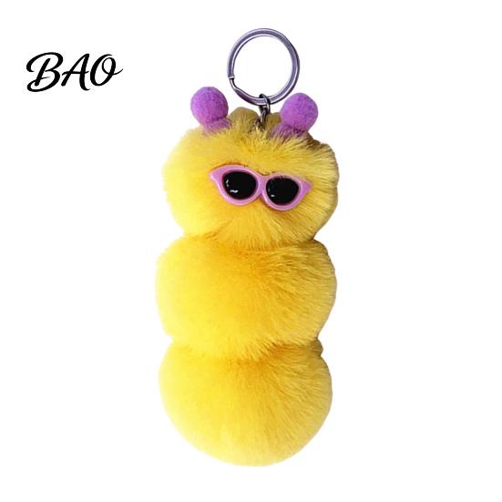 Caterpillar Bag Charms Plush Sunglasses Keychain, Stuffed Keyring Pendant for Bags & Car Keys, Decorative Backpack Purse Accessory Lightweight