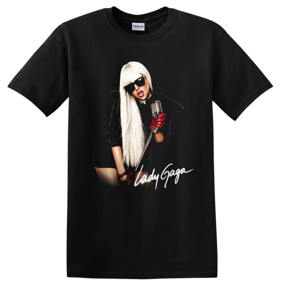 Lady Gaga Pop Star Portrait Singer Microphone Fan Art T Shirt Graphic Tee