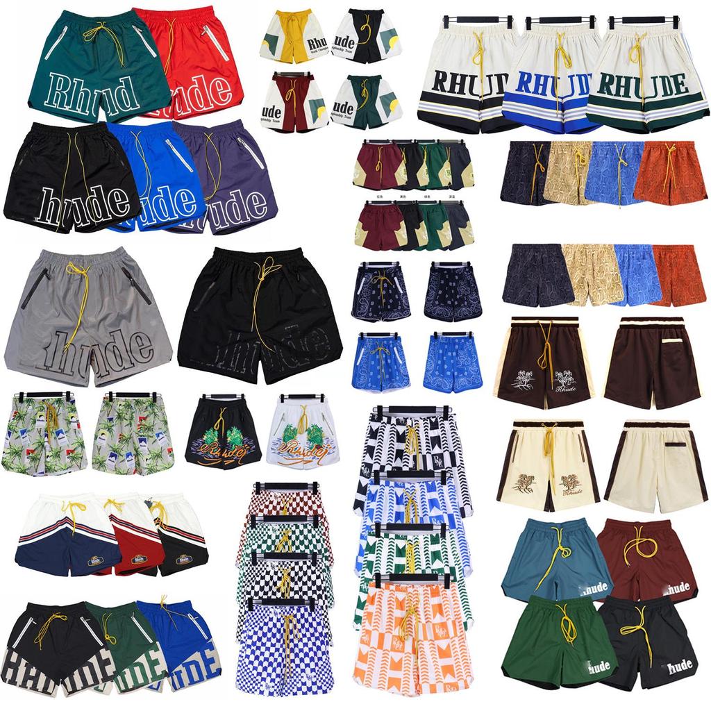 Auf Lager RHUDE Letter Print Lässige Colorblock Lockere Strandshorts
