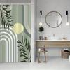 1Pc Mid-Century Modern Bohemian Style Green Leaves And Abstract Geometric Shower Curtain, Polyester Fabric Suitable For Bathroom