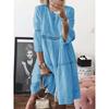 Spring Autumn Women's Plus Size Dress Lace Spliced Hollow Embroidered 3/4 Sleeve Casual Dress for European American Crossborder