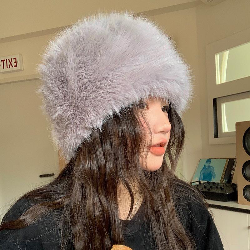 Women's New Winter Hat Thickened Warm Imitation Fur Fashionable Simple Fisherman's Hat Imitation Mink Hair Ladies Mongolian Hat