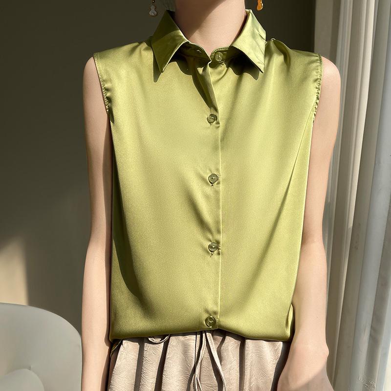 Letní dámská hedvábná košile bez rukávů, tričko, temperamentní elegantní topy, vesty