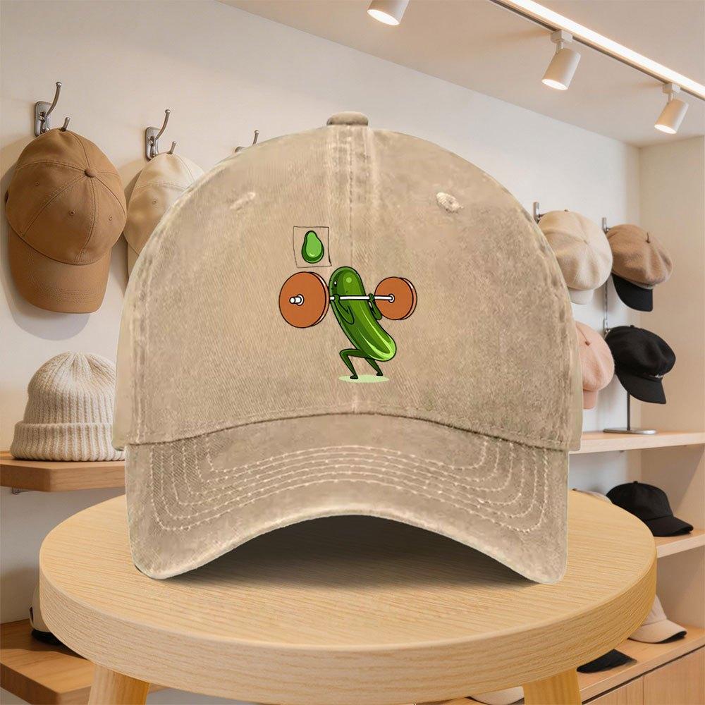 Mens Baseball Cap with Dumbbell Cucumber Cartoon Pattern Fashionable Casual Adjustable Hat for SpringAutumn Outings Travel