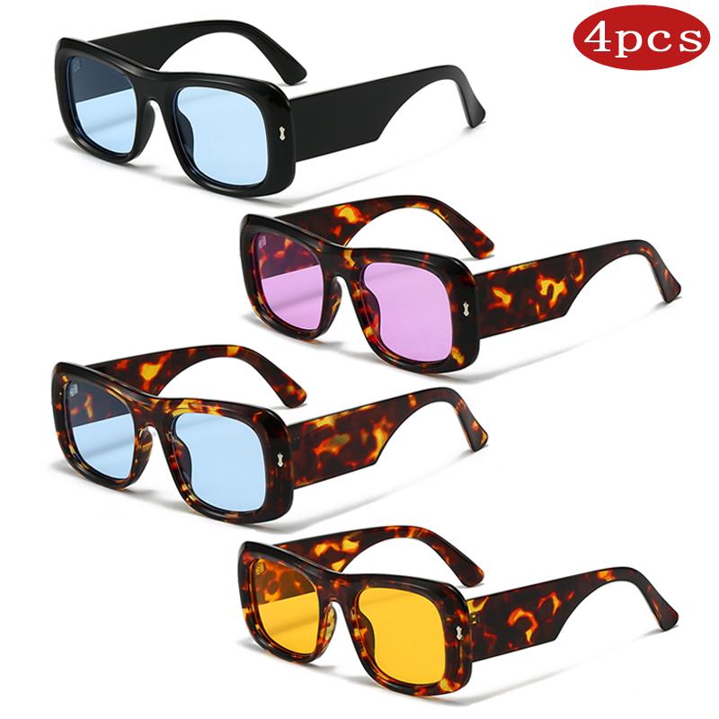 1/4pcs Vintage Square Sunglasses Women Large Frame Candy Color Gradient Leopard Eyewear Unisex UV400 Protection