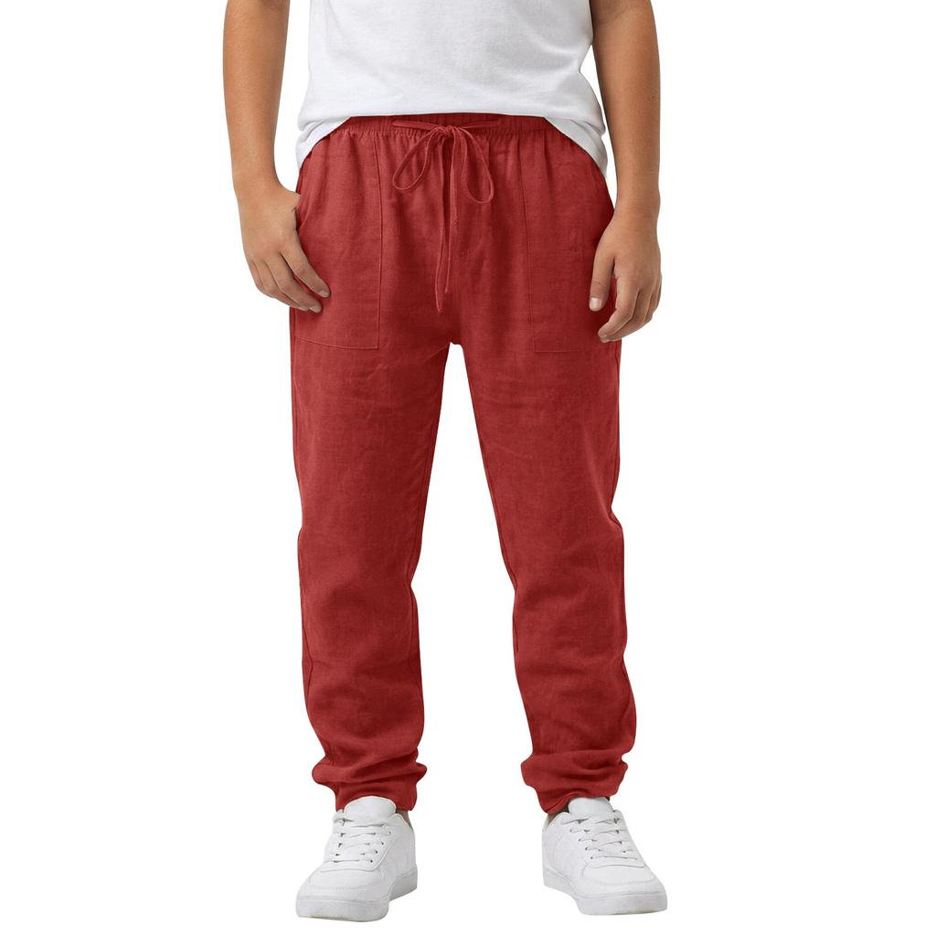 Boys And Girls Casual Drawstring Elastic Pants Children's Linen Cotton Straight Pants