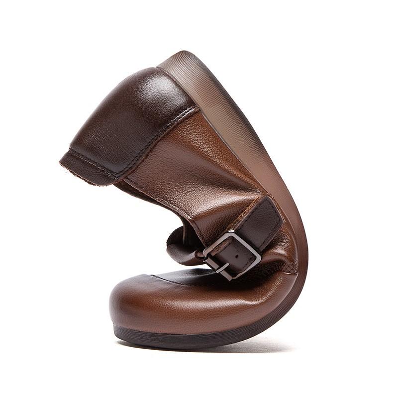 Johnature Round Toe Soft Soled Flat Shoes Casual Genuine Leather Loafers Versatile Women's Slip-on Shoes