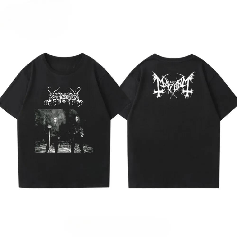2025 New Mayhem Hem Hem Band Perimeter Short Sleeve T-shirt Men Women Loose Norwegian Y2k Black Metal Rock Band Half Sleeve