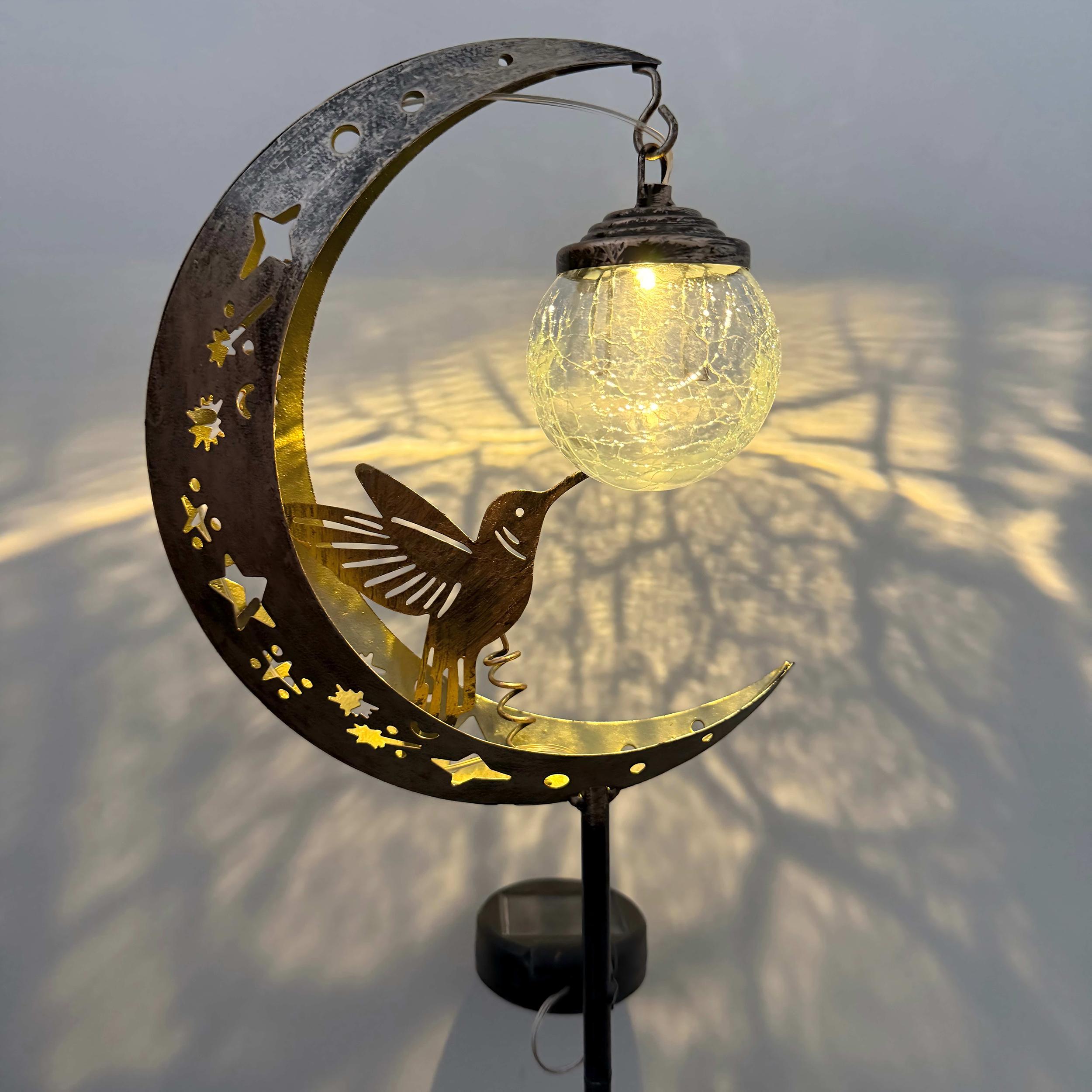 

Солнечный садовый светильник в форме луны для улицы, сада, патио, дорожки, с щенком и стеклянным шаром, идеальный праздничный подарок 0-5W теплый белый