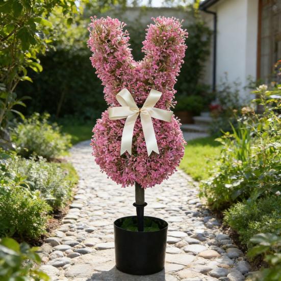 Umělá rostlina Králík Dekorace s Realistickými Zelenými Listy Odolná proti Vyblednutí Falešné Rostliny Plast Odolný proti UV Zářením Velikonoční Dekorace pro Domácí Vstupní Dveře