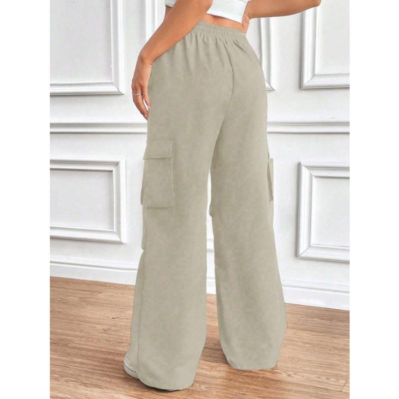 YYFS Pantalones y capris de cintura alta con estampado de color sólido informal a la moda para mujer